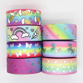 

10 Yards 1" 25MM Grosgrain Ribbon Gold/Silver Printed Ribbon For Hair Bows DIY Crafts Handmade Accessories Y20032003