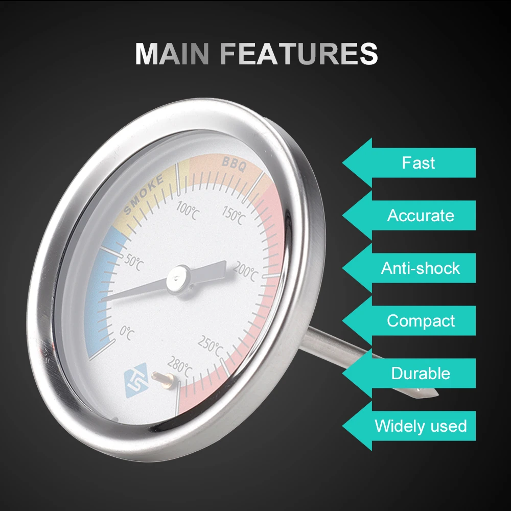Barbecue Thermometer KKmoon Stainless Steel Thermometer Bi-Metal Thermometer Dial 0~280℃ for Grill Barbecue Smoker Oven