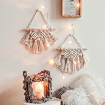 

1PC Mini Macrame Wall Hanging, Boho Handmade Woven Tapestry Tassel for Nursery Bedroom Apartment