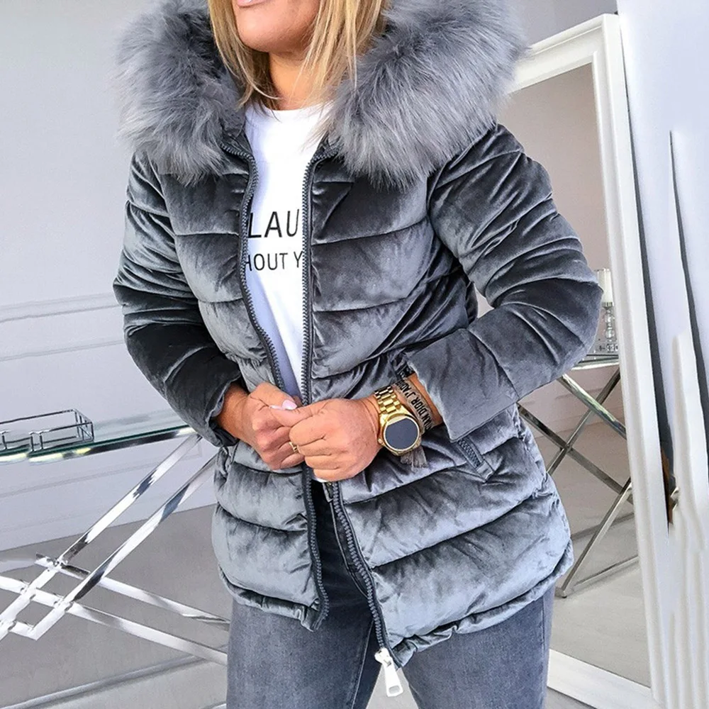 Royaume-Uni Femme Col en Fourrure Peluche Veste à Capuche Parka Manteau Hiver Chaud épais Outwear 
