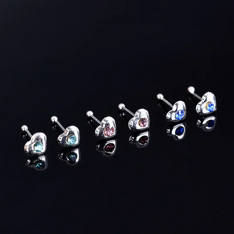 24PCS/Box Heart Shape Fashion Body Jewelry Nose Studs Nose Piercing Colorful Crystal Nose Rings For Women Ear Piercing Gifts