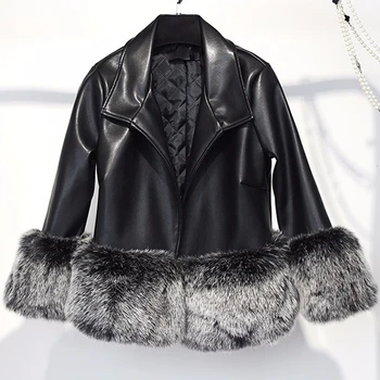 

WOMENGAGA Faux Fox Fur Patchwork PU Leather Jackets Women Long Sleeve Short Jacket Female Fashion Clothes Winter 2020 Tide XX213