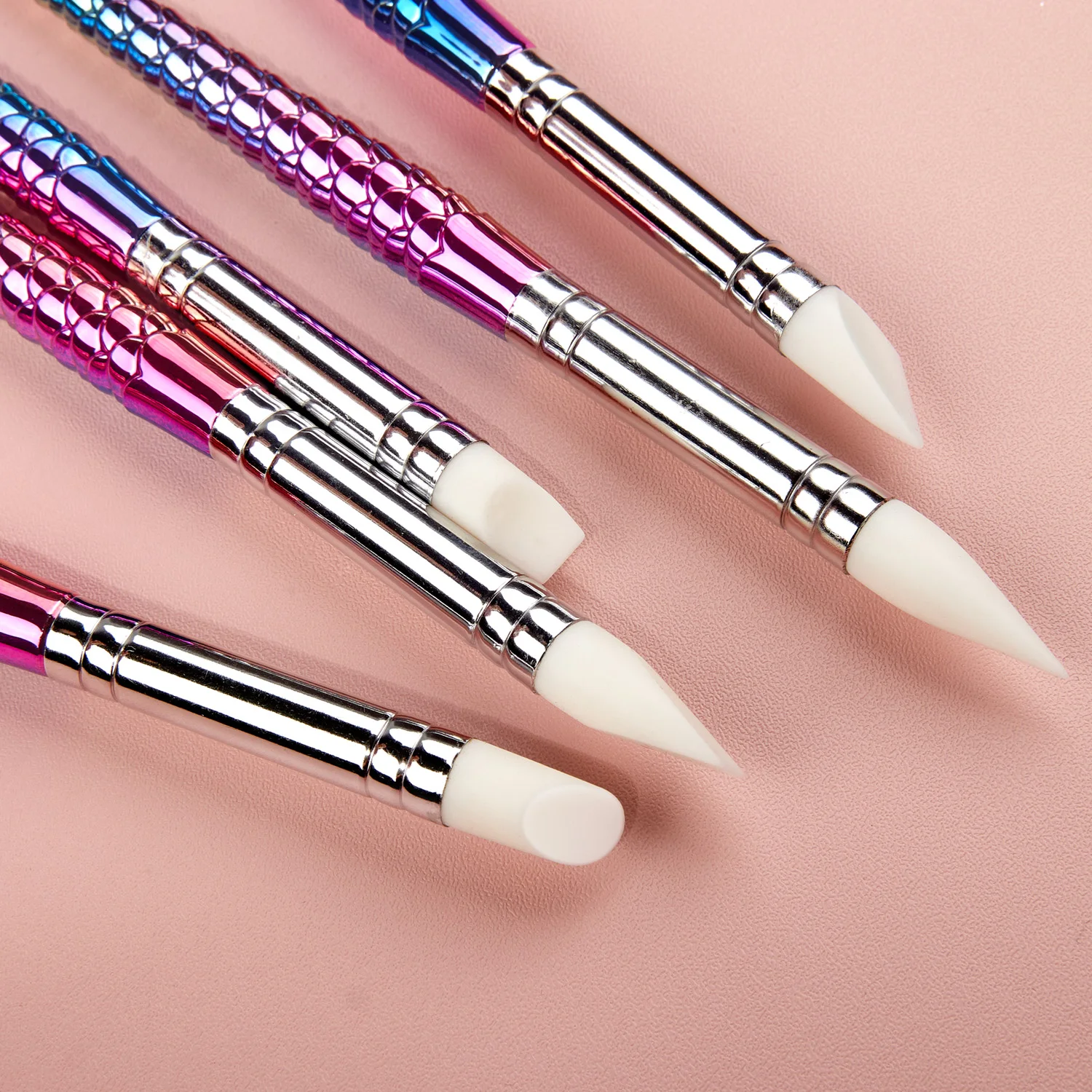 5Pcs Nail Art Sculpture Pen Silicone Nail Tools for Nail Art Design Nail Foil Carving Drawing Manicure 5