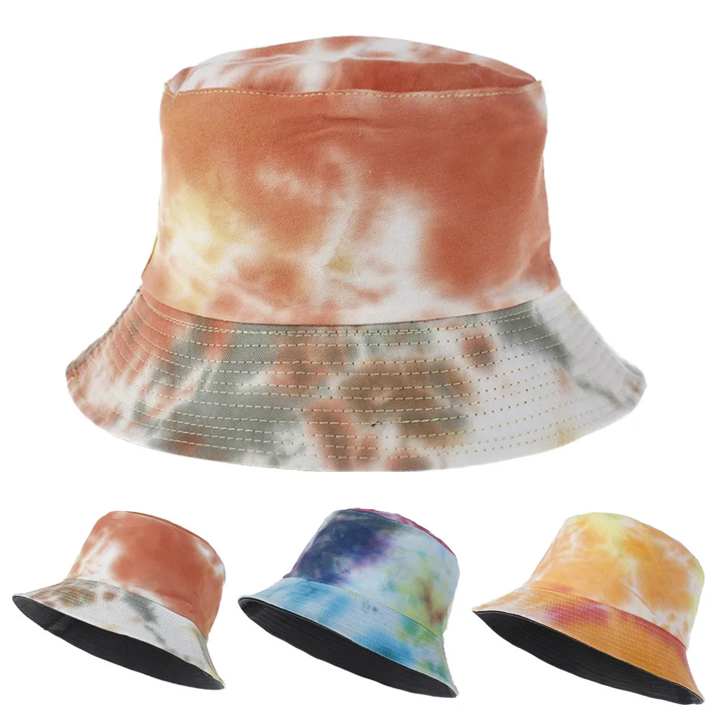 Fashion Women And Men Tie Dyed Canvas Two sided Outdoors Bucket Hat Sun