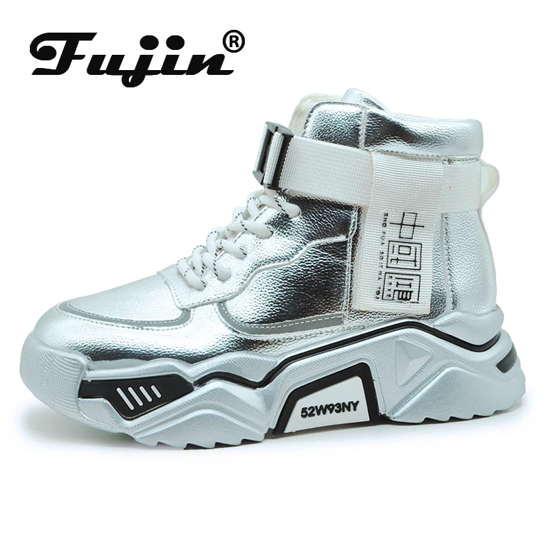 Женские кроссовки на платформе fujin водонепроницаемые из лакированной кожи с