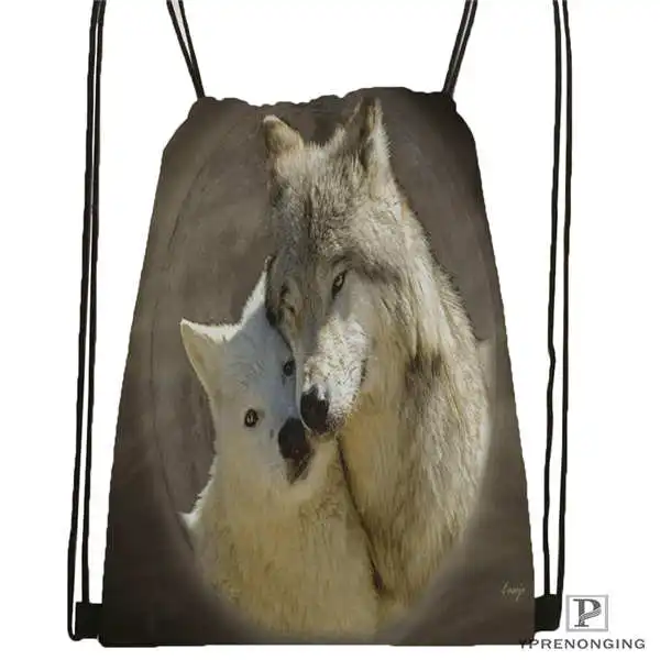 Drawstring Backpack Custom wolf_moon_by_kyghost@ 01-походная сумка на шнурке милый рюкзак для детей(черная спинка) 31x40 см#180611-03-107 - Цвет: Drawstring Backpack