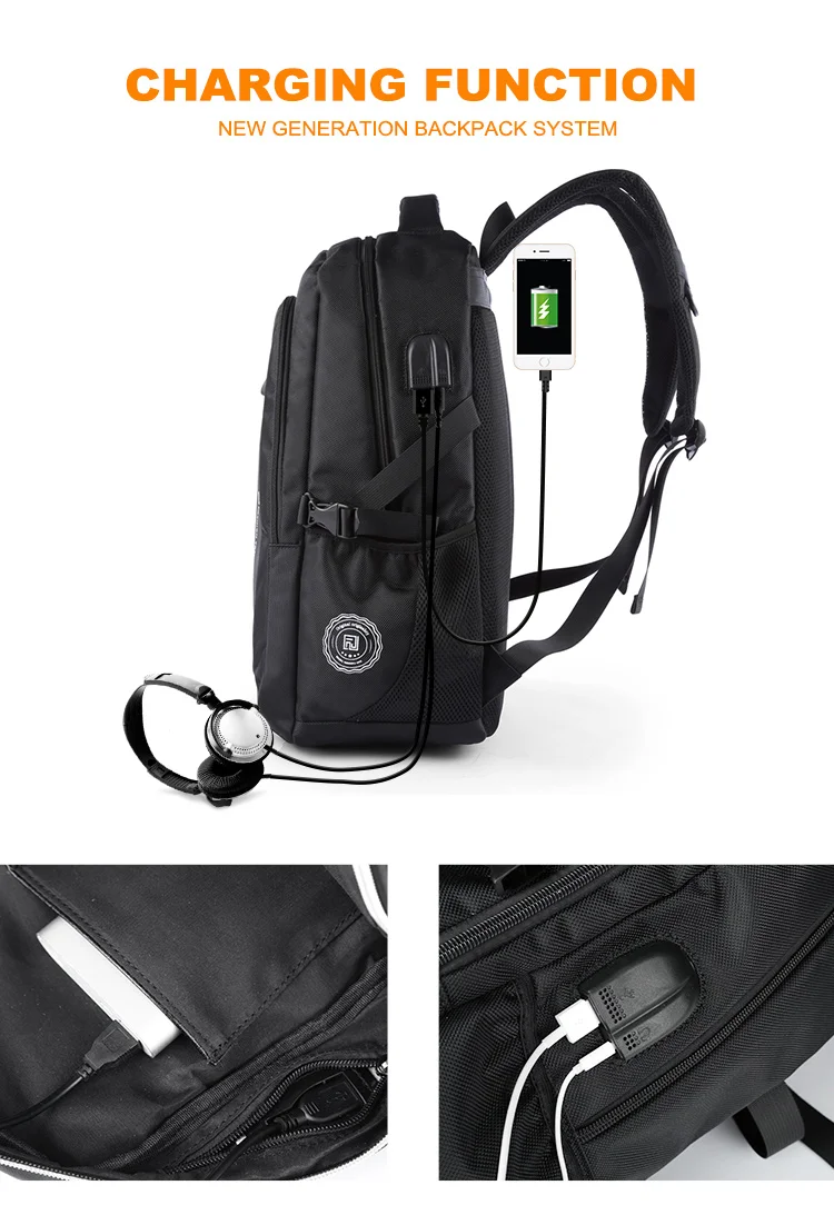 MOYYI черный рюкзак usb зарядка вилка сумка для 14 дюймов ноутбука скалолазание Пакет Путешествия Школьные рюкзаки с отверстием для наушников