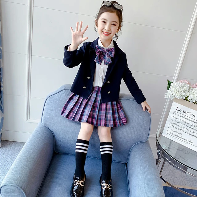 Uniforme para niña y niño, conjunto de falda a cuadros de cintura alta, uniforme japonés Jk - AliExpress