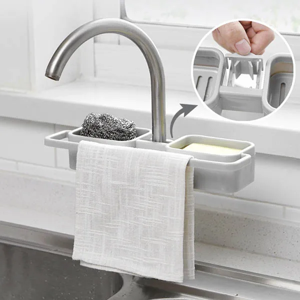 Storage Organizer for Kitchen Sink Faucet Sponge Soap Cloth Drain Rack Holder Shelf No Drills Required QJS Shop Storage Organizer for Kitchen Sink Faucet Sponge Soap Cloth Drain Rack Holder Shelf No Drills Required QJS Shop