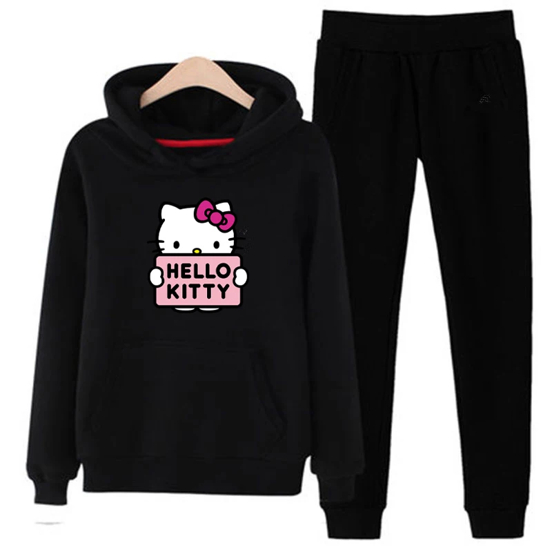 P66 3xl hello-kitty зимний женский комплект из 2 предметов с длинными рукавами, флисовая толстовка с капюшоном, пуловер, костюм, спортивные костюмы, одежда