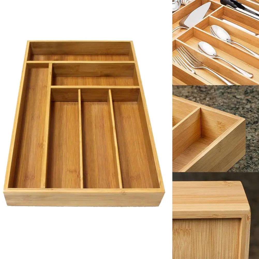 

Bamboo Cutlery Storage Box 6 Grids Kitchen Knife Fork Drawer Organizer Storage Tray Non-slip Wooden Utensil Flatware Holder