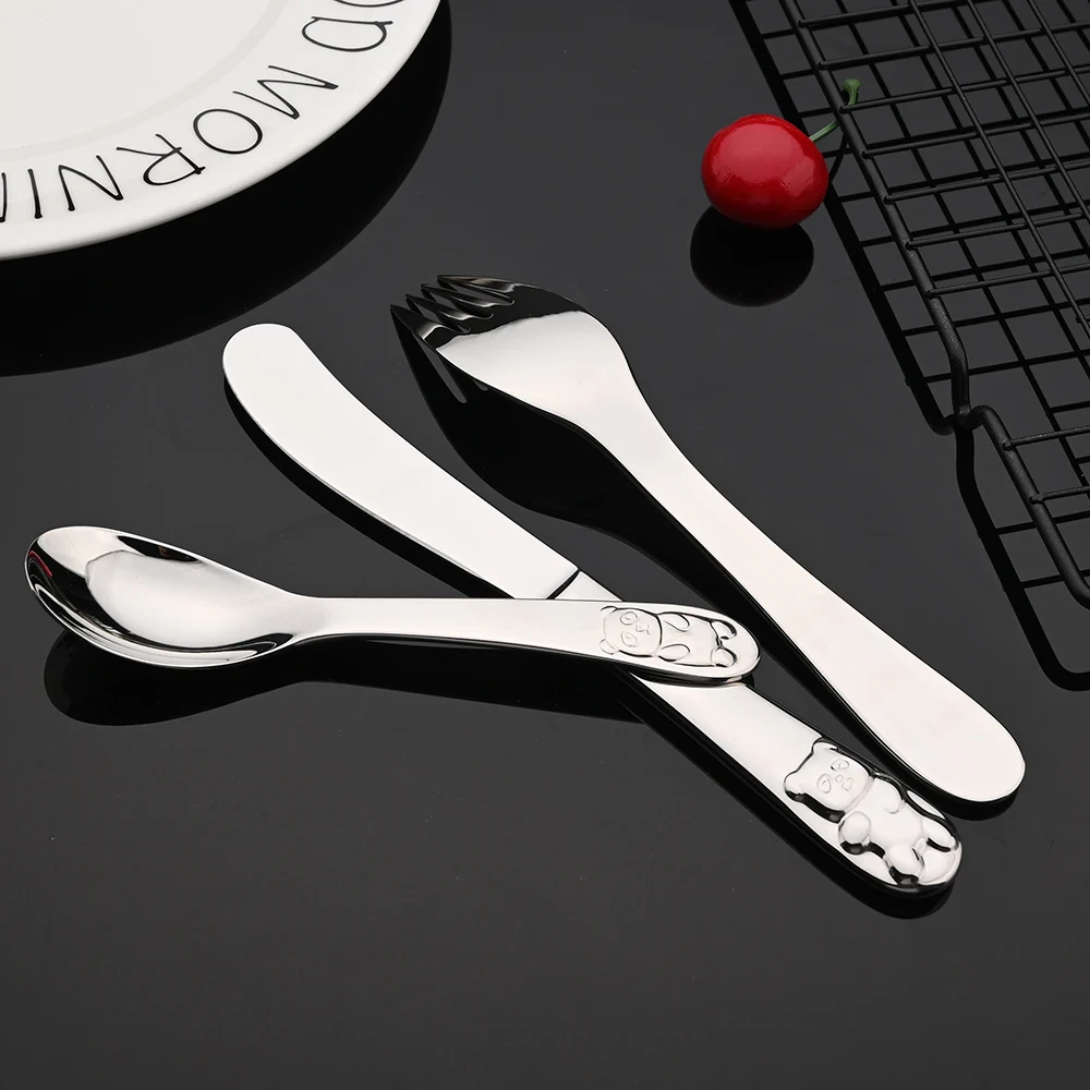 Tableware For Children Cartoon China Giant Panda Stainless Steel Kids Cutlery Set 4Pcs Dining Knife Fork Tablespoon Picnic Set