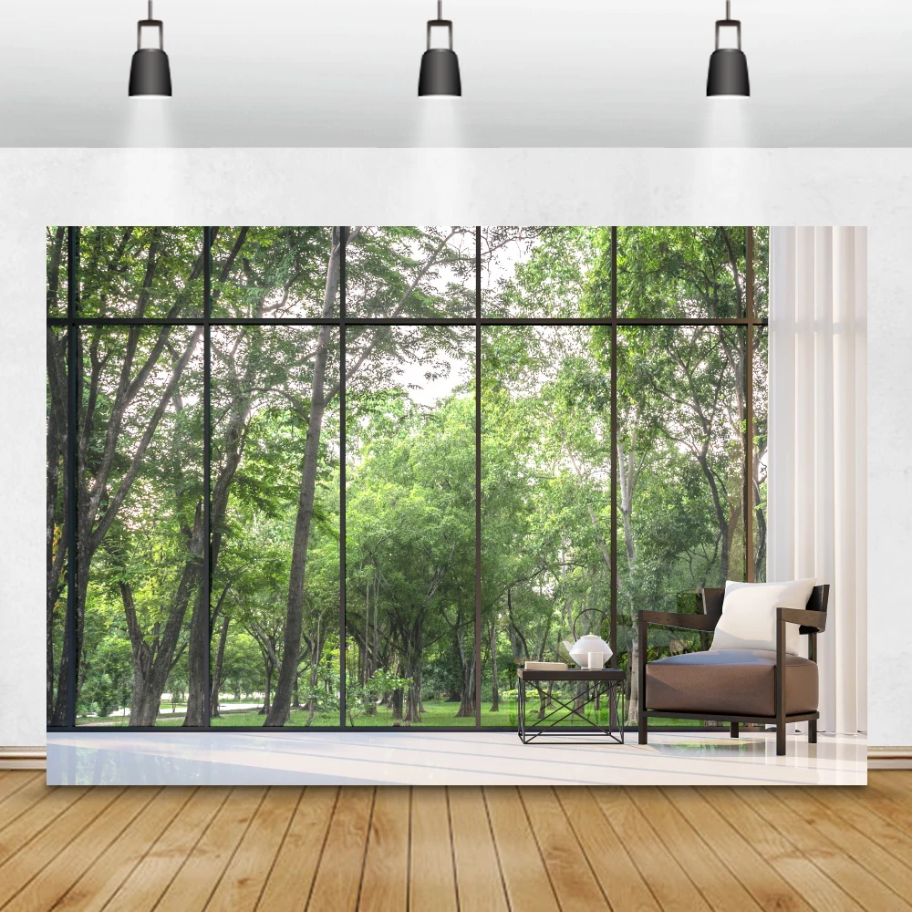 Laeacco Modern Living Room Window Tree Forest House Interior Photography  Backdrop Blue Sky Field Photo Background Photo Studio - Backgrounds -  AliExpress