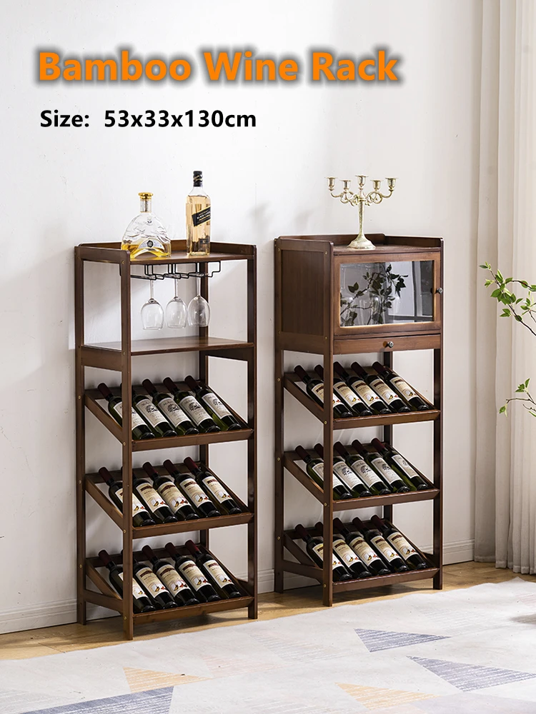 3-layer Wine Rack 53x33x78cm Quality Bamboo Living Room Wine Holder Restaurant Shelf Optional Stainless Steel Cup Holder
