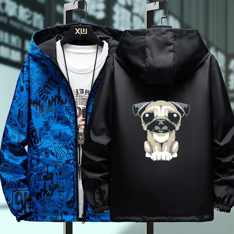 

2021 Новый Strewear на обе стороны газета печатных модная куртка для мужчин с капюшоном куртки ветровки, одежда размера плюс