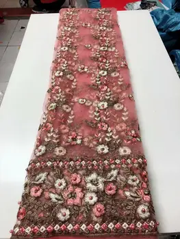 

2020 pink Latest French Nigerian Laces Fabrics with beaded stones Tulle African Laces Fabric Wedding African French Tulle Lace