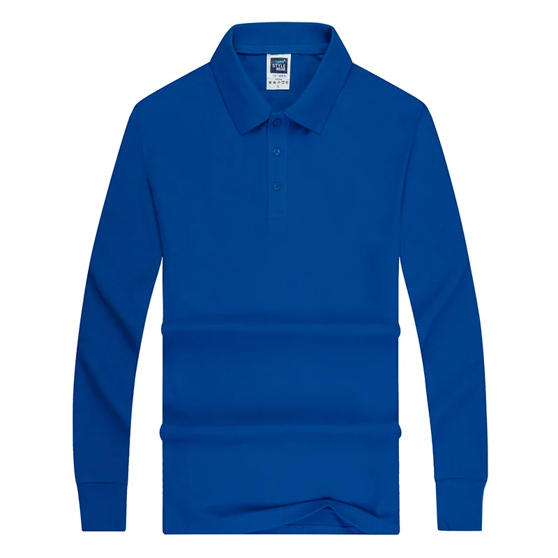 Men's Clothing Shirts 65% Cotton Polyester Full Long Sleeve Casual Solid Oxford Buttons Stand Square Collar Polo T-Shirt | Мужская