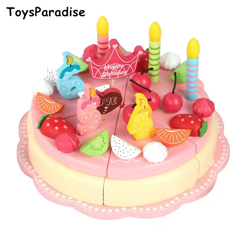 wooden play birthday cake