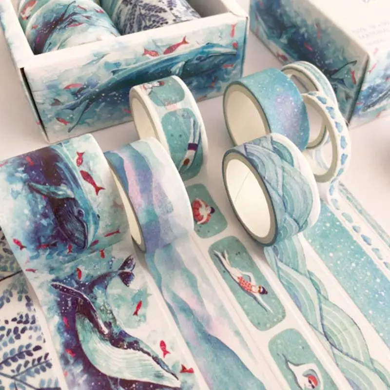 8Pcs Green Leaves Cactus Journal Washi Tape Adhesive Tape DIY Scrapbooking Sticker Label Masking Tapes