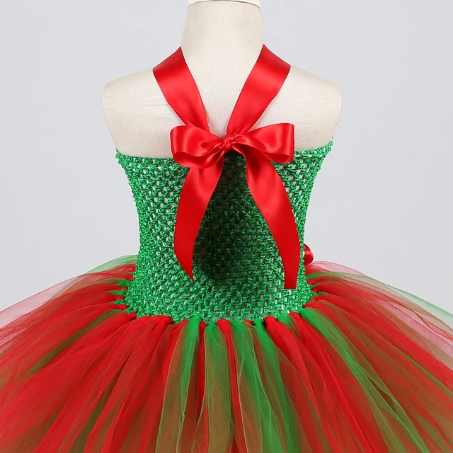 Christmas Tutu Dress for Girls New Year Costume Kids Xmas Party Dress with Flower Headband