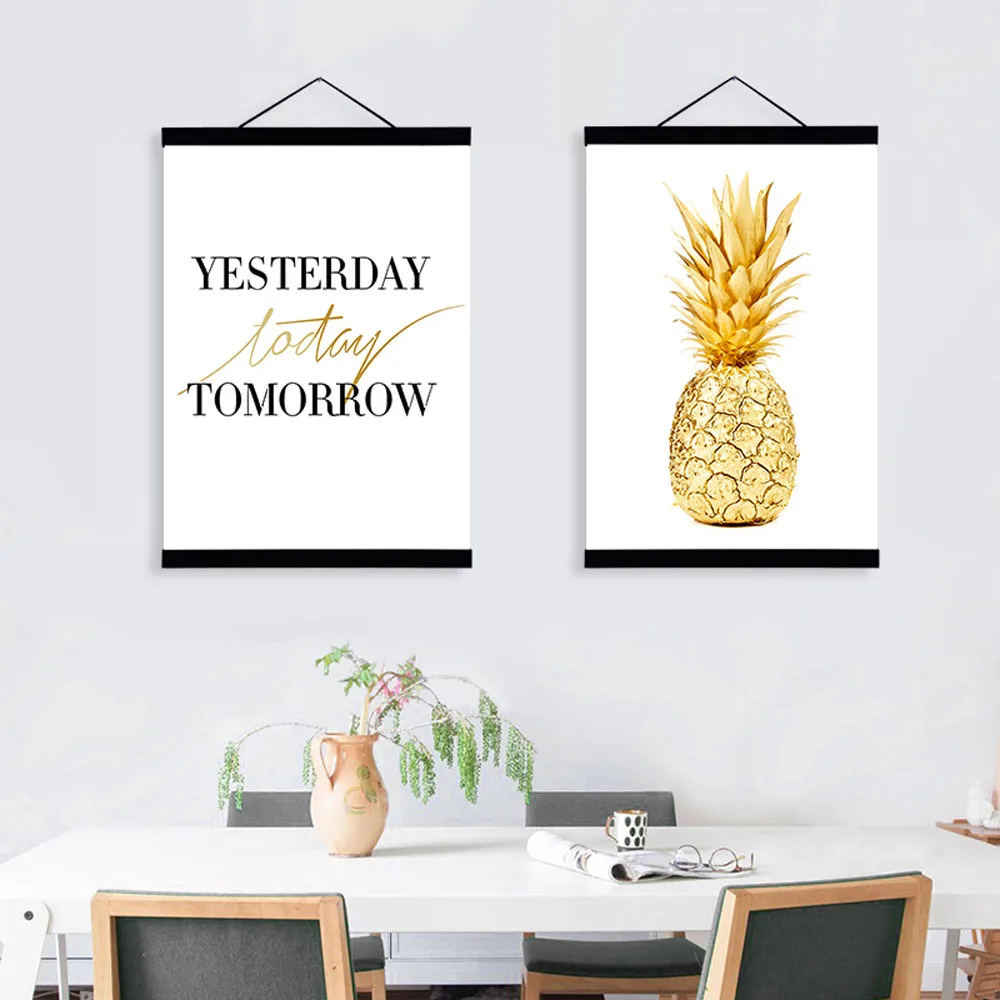 

Mild Art Scandinavian Minimalist Gold Pineapple Lettered Living Room Solid Wood gua zhou hua Decoration Scroll Paintings a Gener