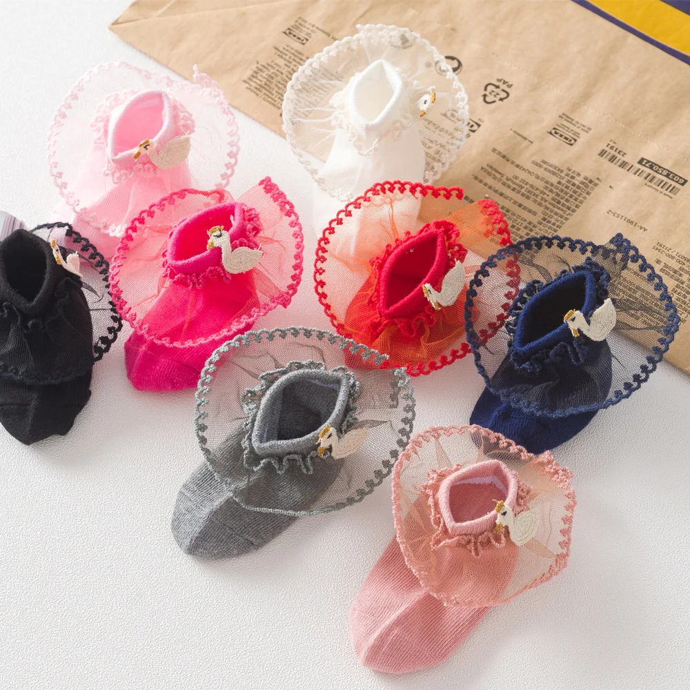 

QXMY Baby Girls Mesh-socks 0-12m Kids Lace Ruffle Newborn Children's Autumn Princess Flower Breathable Cotton Cheap Stuff Solid