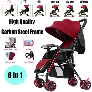 

3 In 1 Wine Red High View Baby Pushchair Buggy Foldable Outdoor Activity Stroller Kids Lay Sit Safety Shock Proof Travel Carts