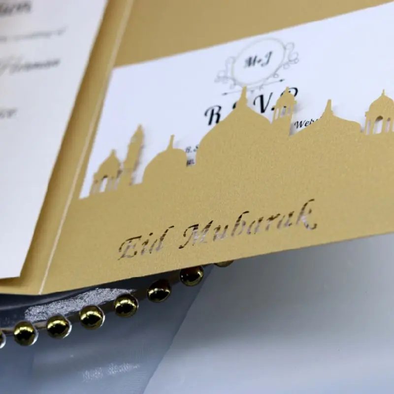  10pcs Laser Cut Hollow Church EID Mubarak Blessing Wedding Invitation Card Letter Pearlescent Paper - 4000389118785