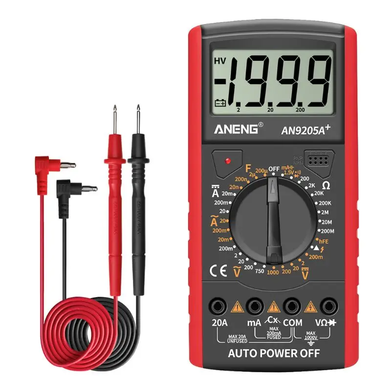 

AN9205A+ LCD Digital Multimeter Voltmeter Ammeter Resistance Tester Anti-burn