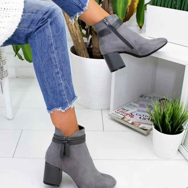 Ботинки с бахромой на молнии; Женская Удобная обувь; Zapatos De Mujer; однотонные модные ботинки; Повседневная Осенняя обувь; женские ботильоны