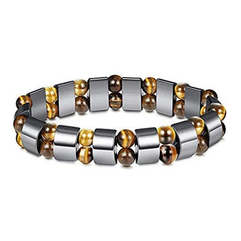 

Double Tiger Eye & Hematite Bracelets Men Hematite Tiger's Eye Charm Bracelets for Women Natural Energy Stone Bracelet Jewelry