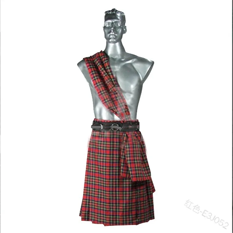 CostumeBuy мужской шотландский костюм шотландский средневековый костюм для взрослых Хэллоуин Карнавальный Kilt юбка с плечом костюм L920 - Цвет: red without belt