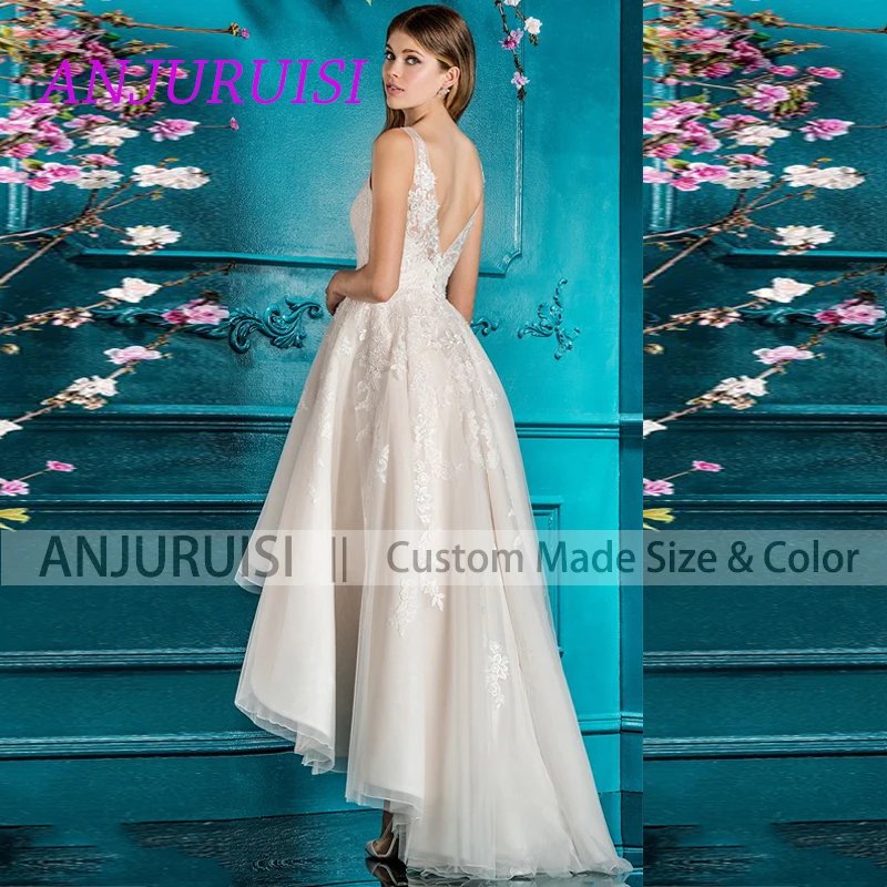 ANJURUISI Высокое/низкое свадебное платье-бохо свадебное платье для принцессы с аппликацией из кружева и тюля платье невесты с открытой спиной Trouwjurk Vestido Noiva