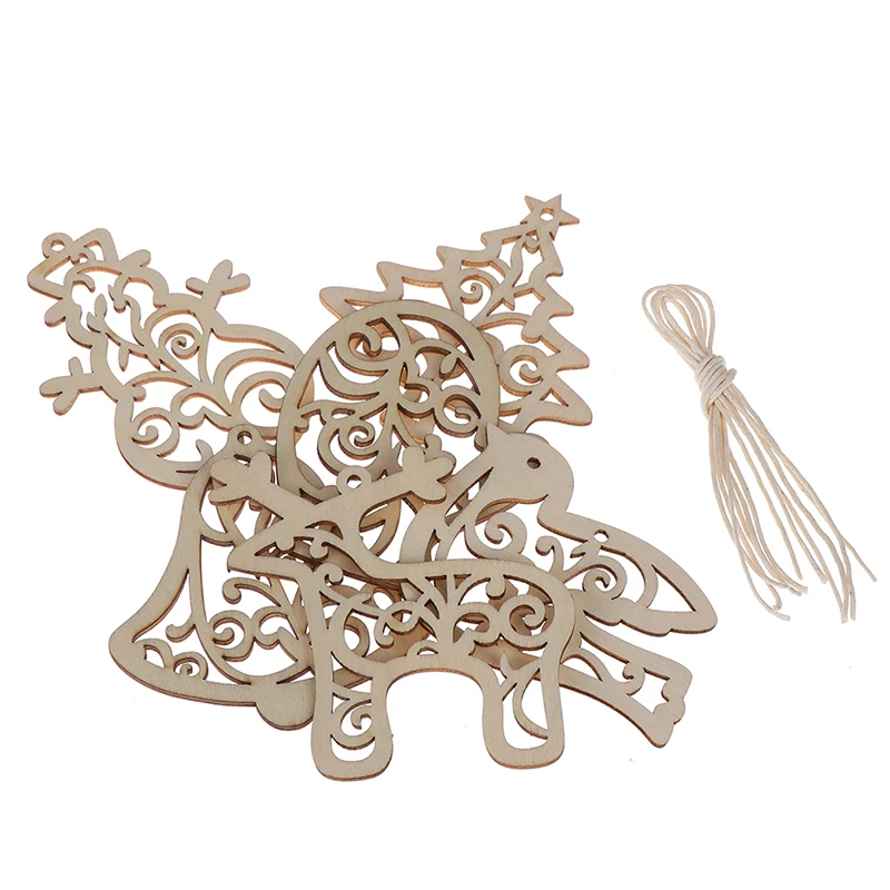 6Pcs Christmas Party Decoration Supply Wood Chip Christmas Pendants Ornaments Xmas Tree Decorations For Home