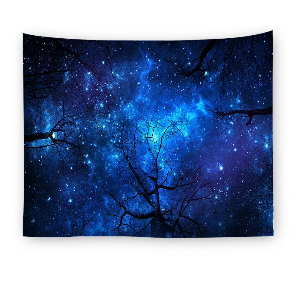Forest Starry Sky Hanging Wall Tapestry Polyester Fresh Bedspread Outdoor Floor Cover Tablecloth Tree Star Bath Towel TAP235 - Color: 1