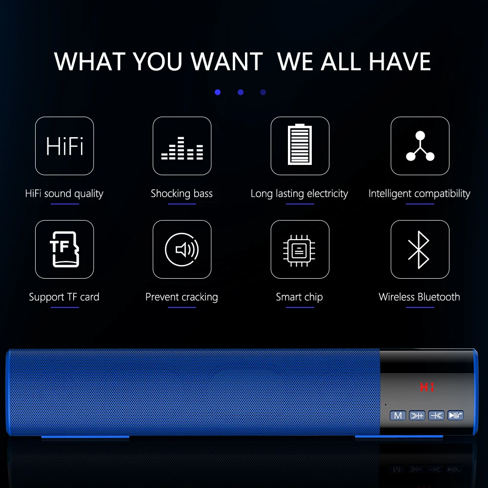 2019 Новинка 10 Вт HIFI Портативная Беспроводная Bluetooth Колонка стерео Саундбар TF FM USB