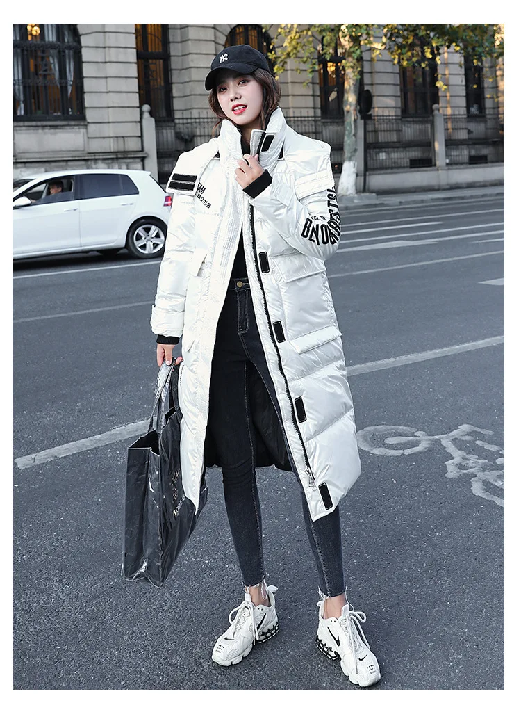 long puffer coat Women Winter Coat 2020 Long Coat Women Letter Print Warm Thick Fashion Loose Women Parkas Bright side Down Jacket Plus Size Coat black parka