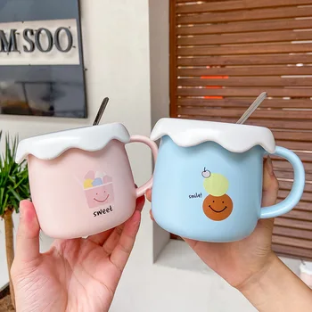 

Cup Cute Glass Home with Lid Spoon Coffee Milk Cup Students Mug