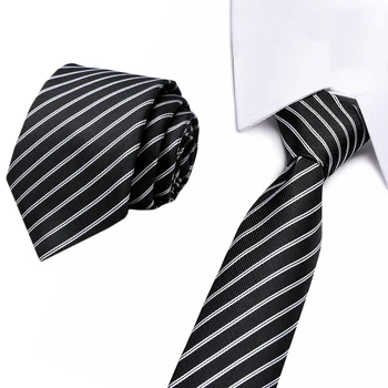 

New Blue 7.5 cm stripe Ties For Men Classic Polyester Woven Necktie luxury 100% Silk Luxury Wedding Business Male Party