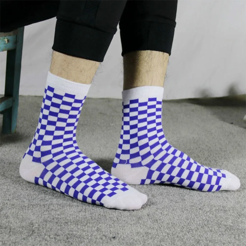 Korea Funky Checkerboard Harajuku Trend Spring Socks Unisex Geometric Checkered Socks Men Hip Hop Cotton Streetwear Novelty Sock - Цвет: 3