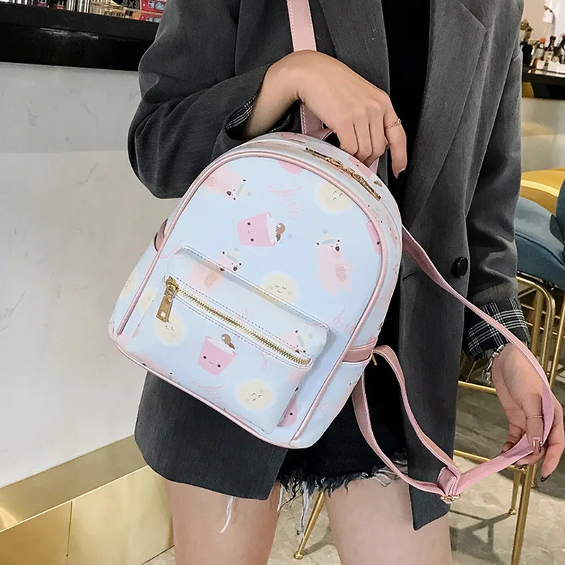 

College Style Printed Small Backpack Women's 2019 New Style Korean-style Mini Schoolbag Versatile Hipster Leather Backpack
