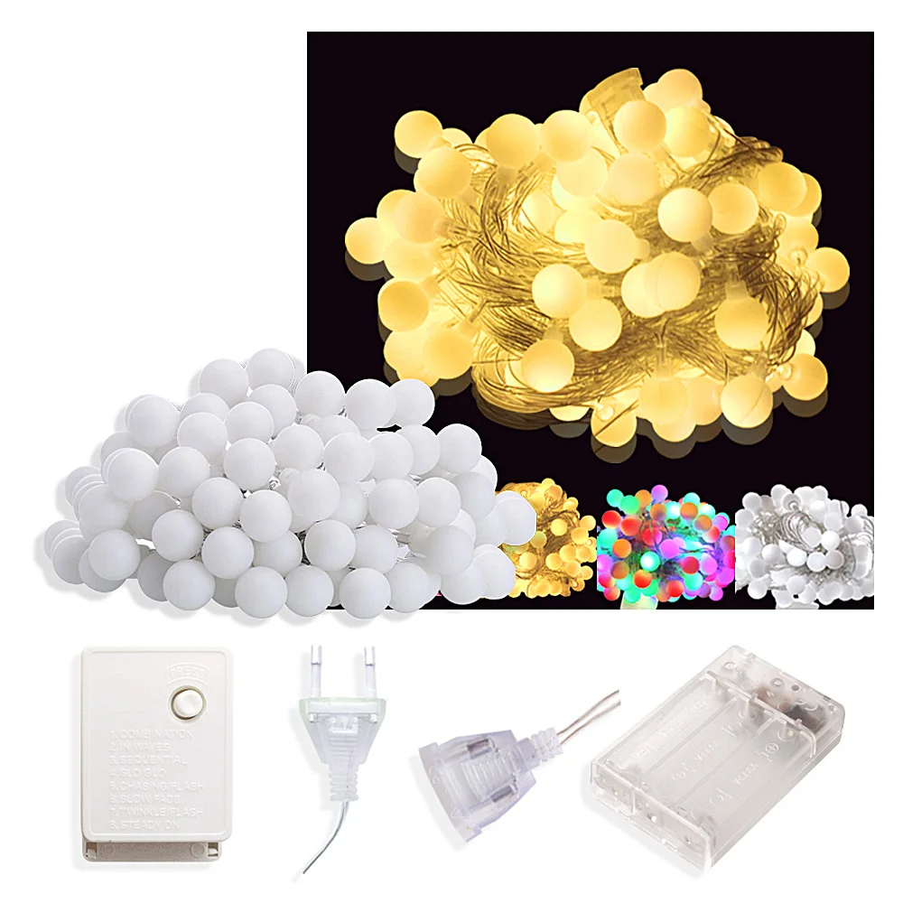 

LED String Battery Garland Light Chain Ball Decorative Lights Christmas Tree Holiday Lighting Outdoor Lamp For Patio Bulb Plug