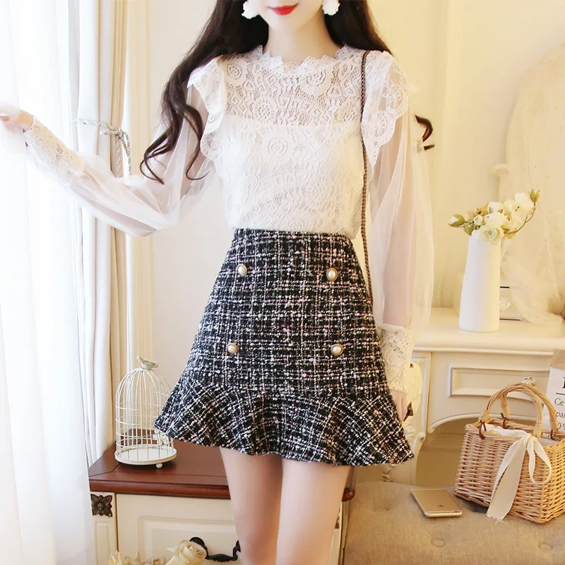 

2020 Spring New Style Graceful Lace Shirt Fishtail Skirt Two-Piece Set-Style Combo 1-Piece Distribution WOMEN'S Dress