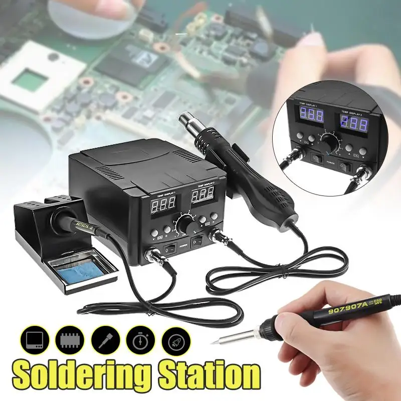 

Dual LCD Digitals Display Self-cooling Noise Reduction Thermostat High Powers Hot Air Outlet Soldering Iron Desoldering Station