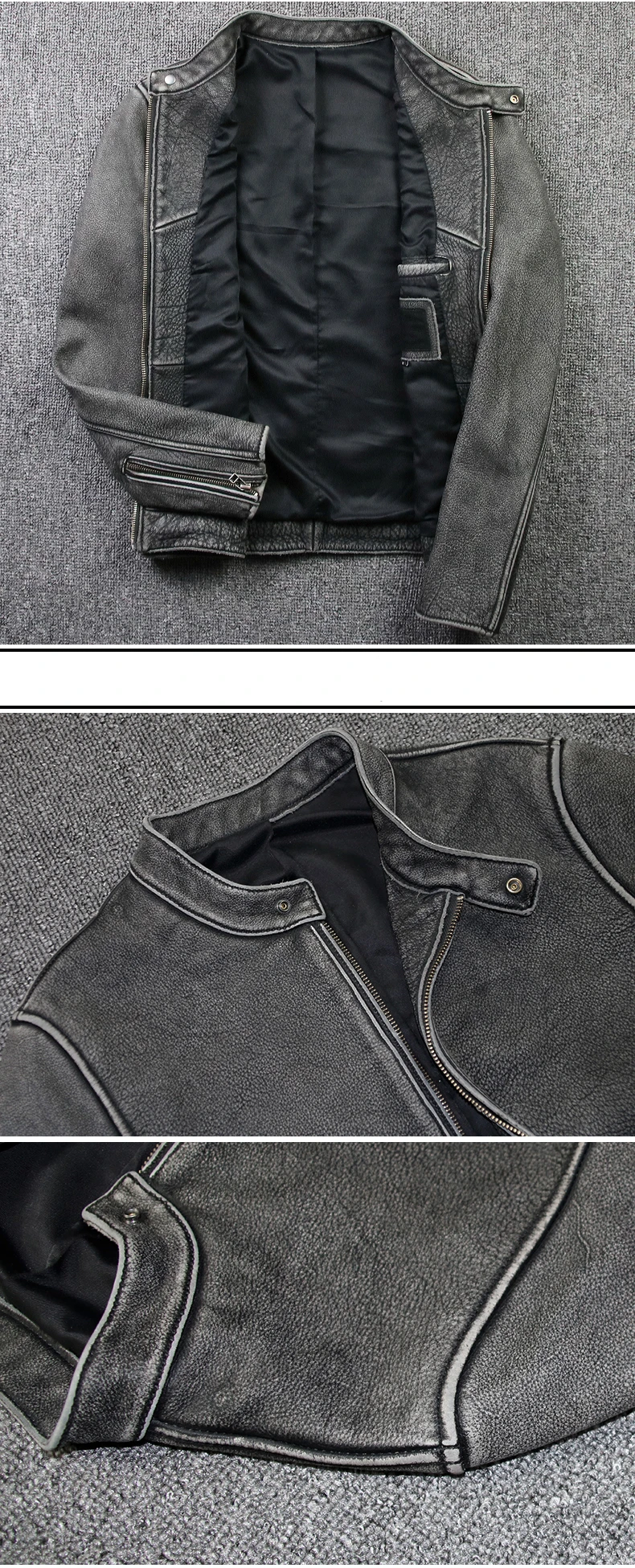 Мужской Винтаж серый натуральная кожа крупного рогатого скота куртка DesignerThick из натуральной кожи большой Размеры куртка мужской Повседневное в европейском и американском стиле; Детское пальто на молнии