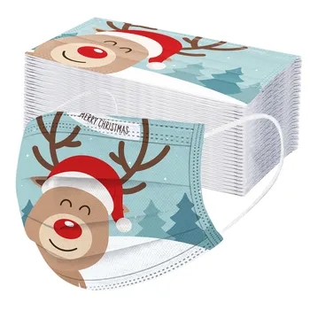 

50PCS Disposable Masks Mascarilla 3 Capas snow reindeer Printed Adults mouth Masks Outdoor sport 3-Layer protective Face Masks