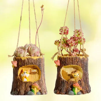 

Creative Tree Stump With Cute Animal Resin Ornaments Home Garden Decoration Flowerpots Hanging Pendants Decoration Crafts