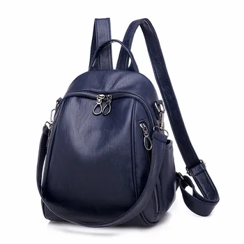 

Korean backpack PU soft leather student zipper multifunctional outdoor travel bag school bags for teenage girls