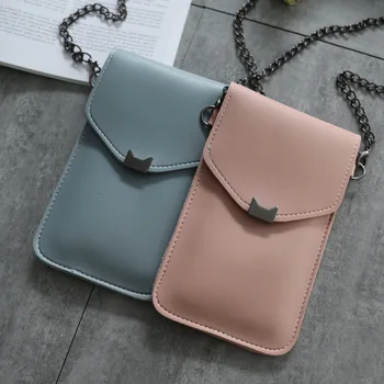 

Cat ear decoration transparent touch screen retro simple mobile phone bag 2020 new women's metal chain bag
