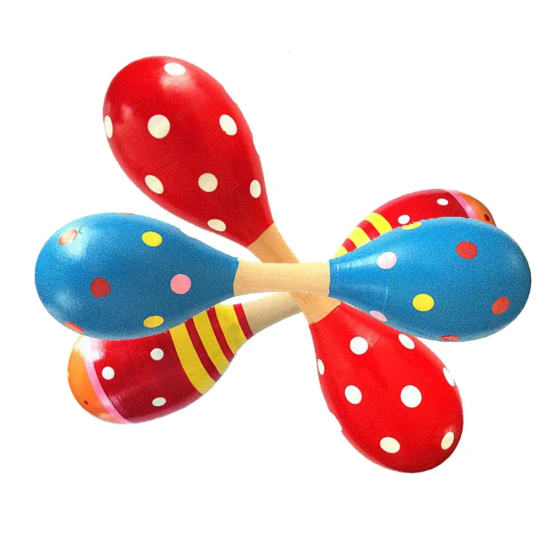 Infants Educational Toy Wooden Double Headed Large Size Sand Hammer Maracas Clutch